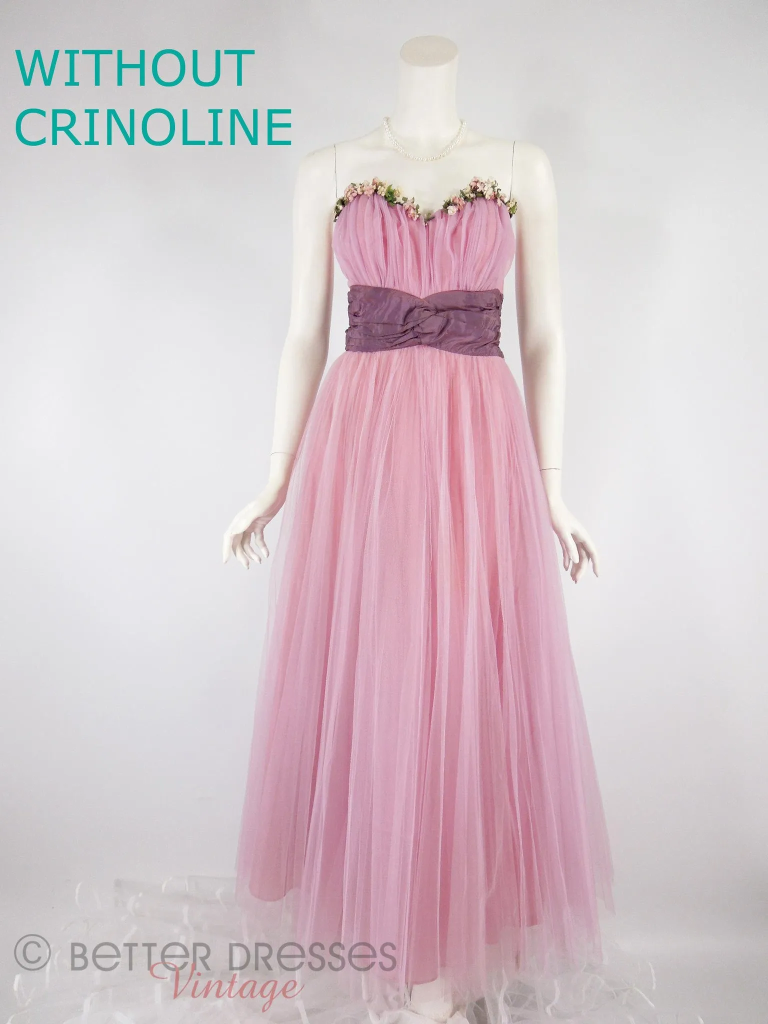 40/50s Pink Tulle Strapless Gown - sm