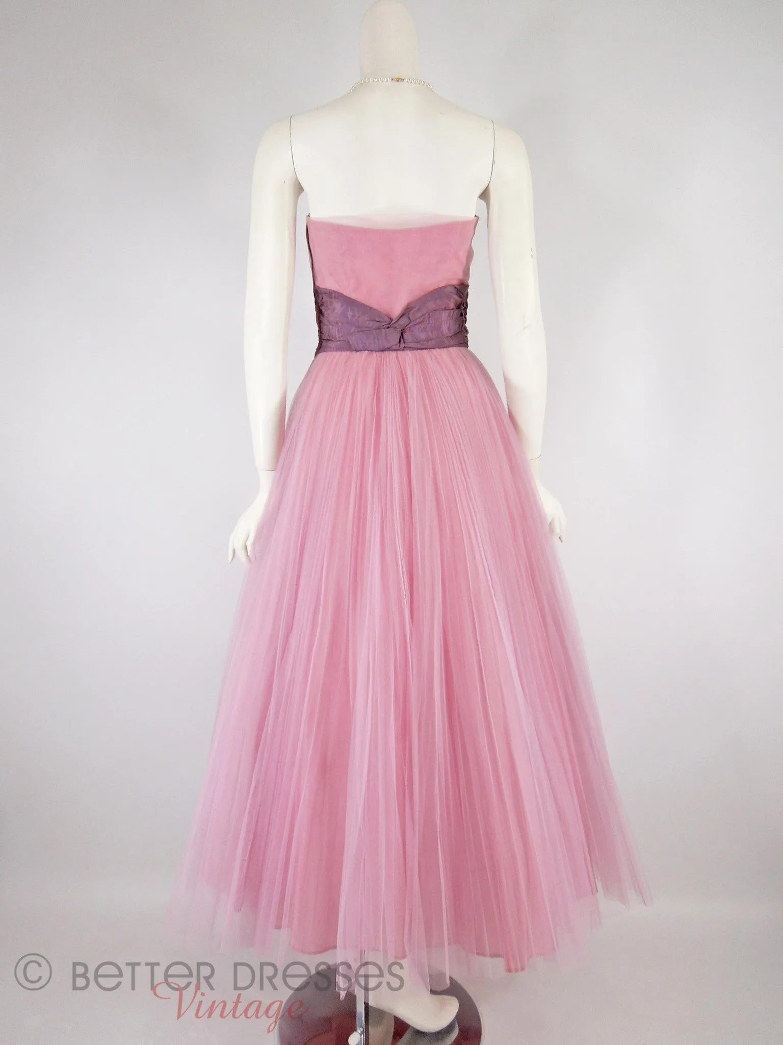 40/50s Pink Tulle Strapless Gown - sm