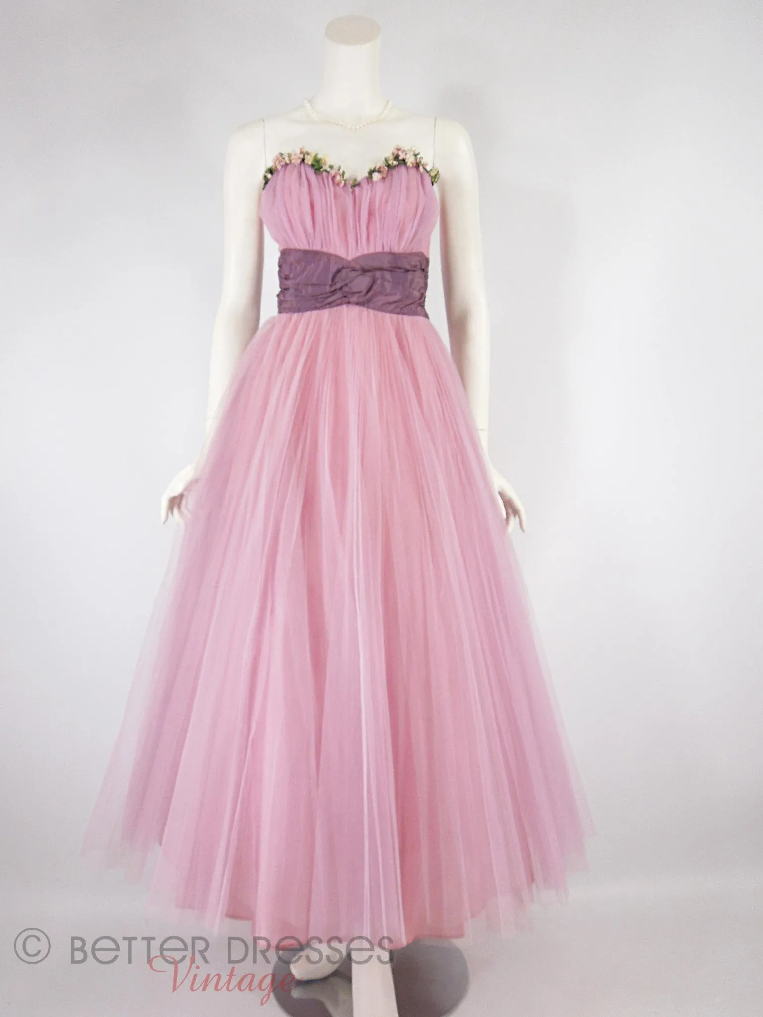 40/50s Pink Tulle Strapless Gown - sm