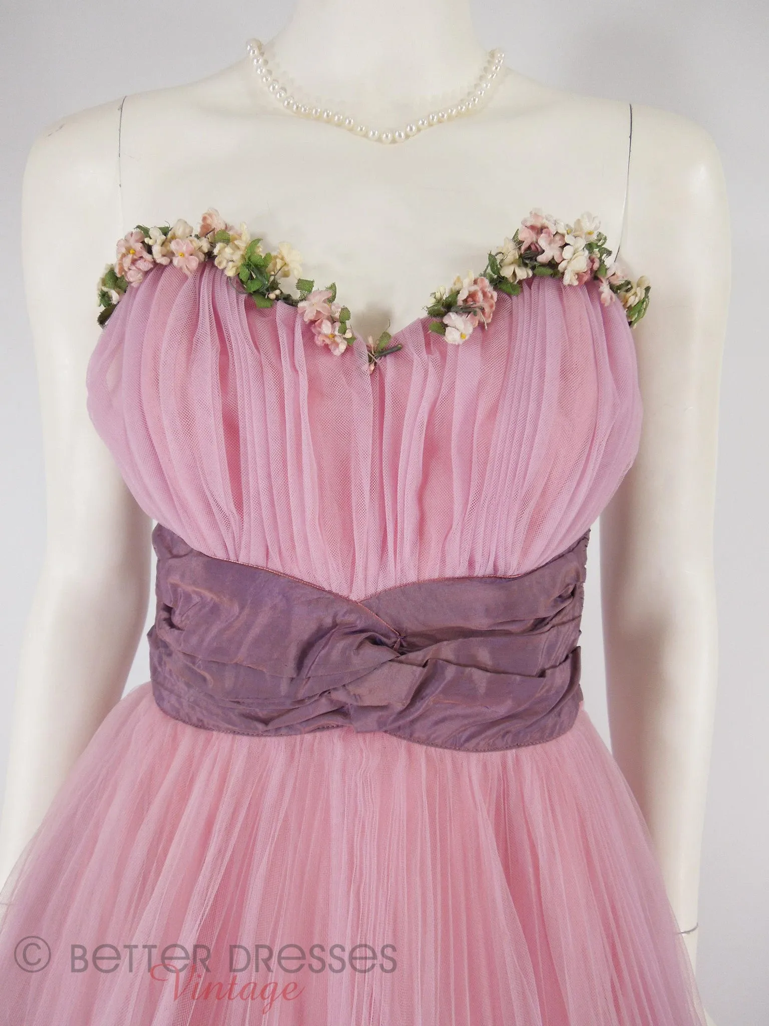 40/50s Pink Tulle Strapless Gown - sm