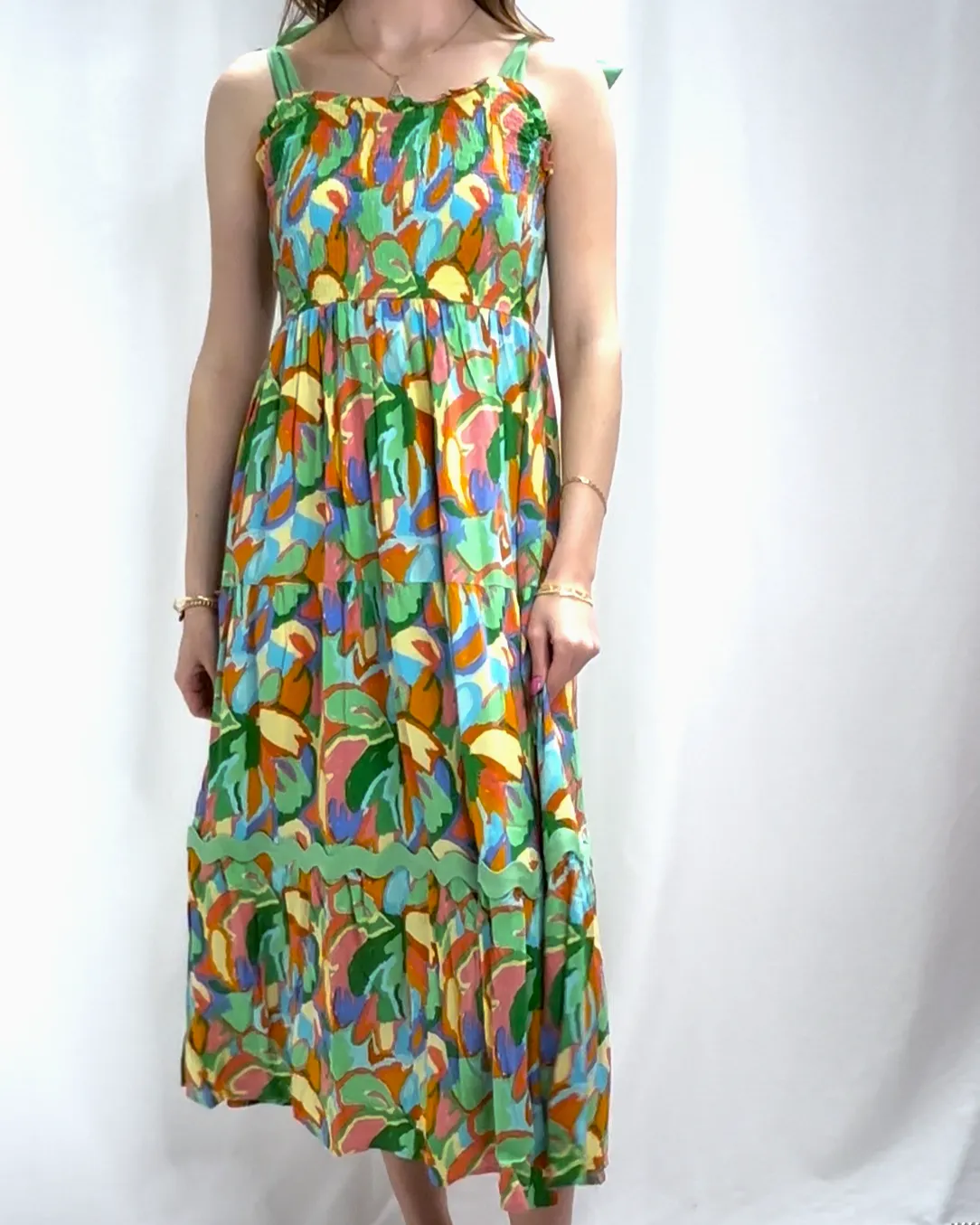 Abstract Print Maxi Dress - Green Mix