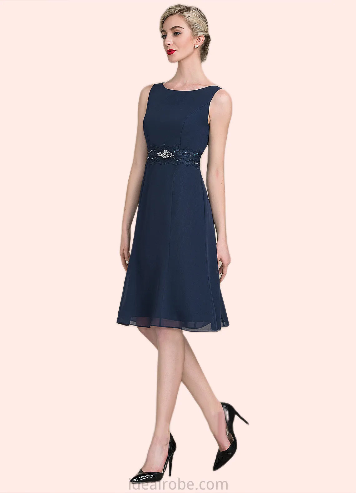 Alice A-Line Scoop Neck Knee-Length Chiffon Mother of the Bride Dress With Ruffle Lace Beading Sequins STK126P0014690