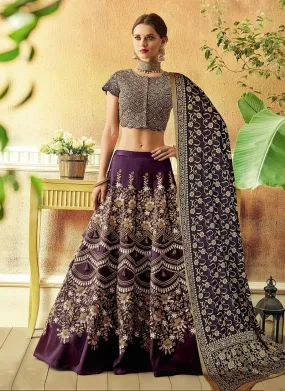 Alluring Look Purple Color Taffeta Silk Base Zari Work Lehenga