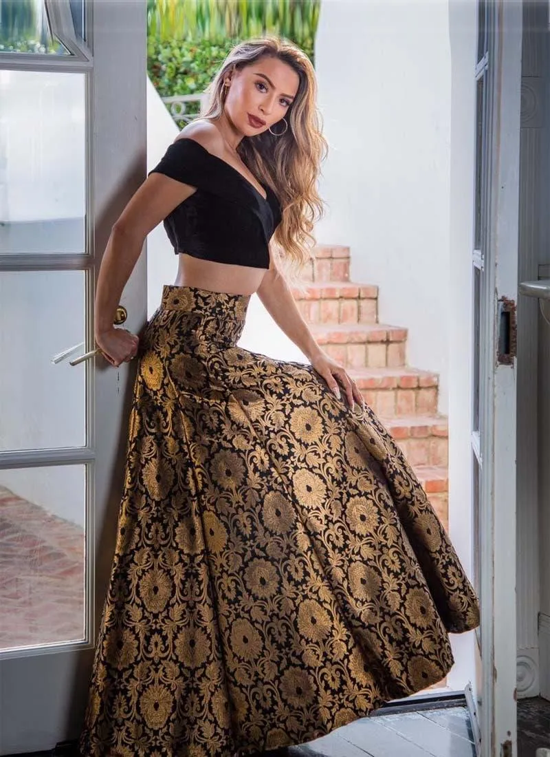 Amazing Black Color Banarasi Silk Material Silk Weave Lehenga Choli