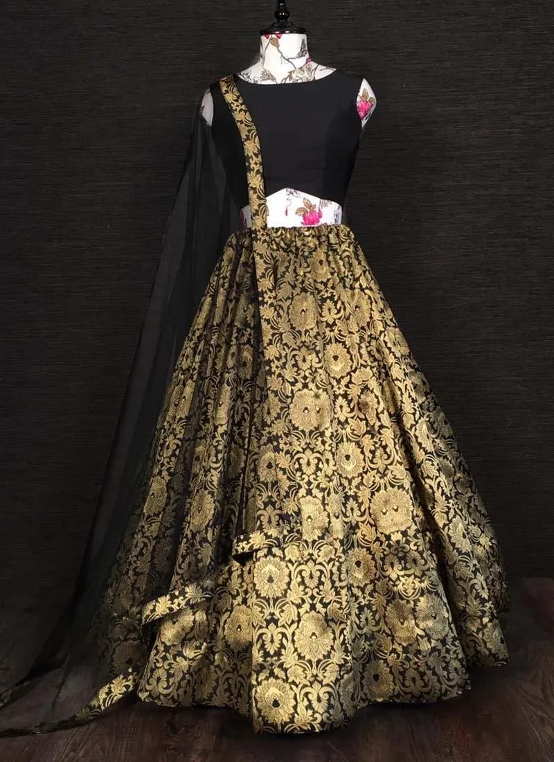 Amazing Black Color Banarasi Silk Material Silk Weave Lehenga Choli