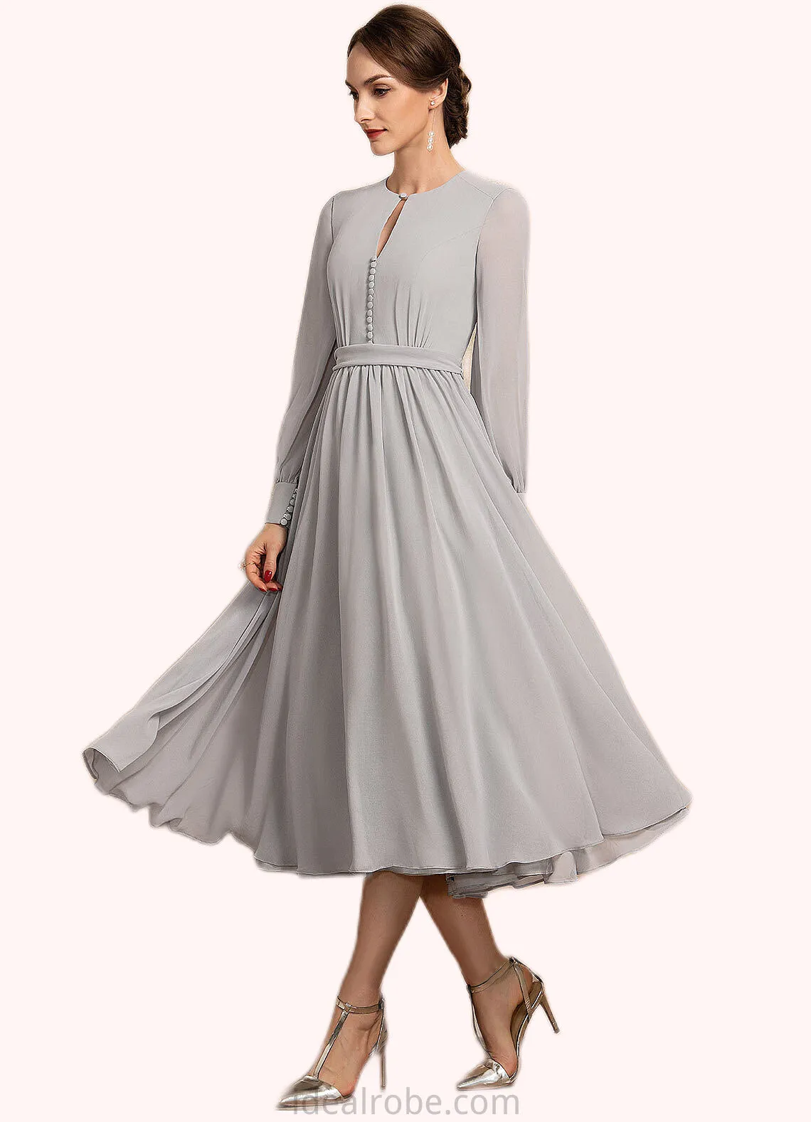 Anastasia A-Line Scoop Neck Tea-Length Chiffon Mother of the Bride Dress With Bow(s) STK126P0014779