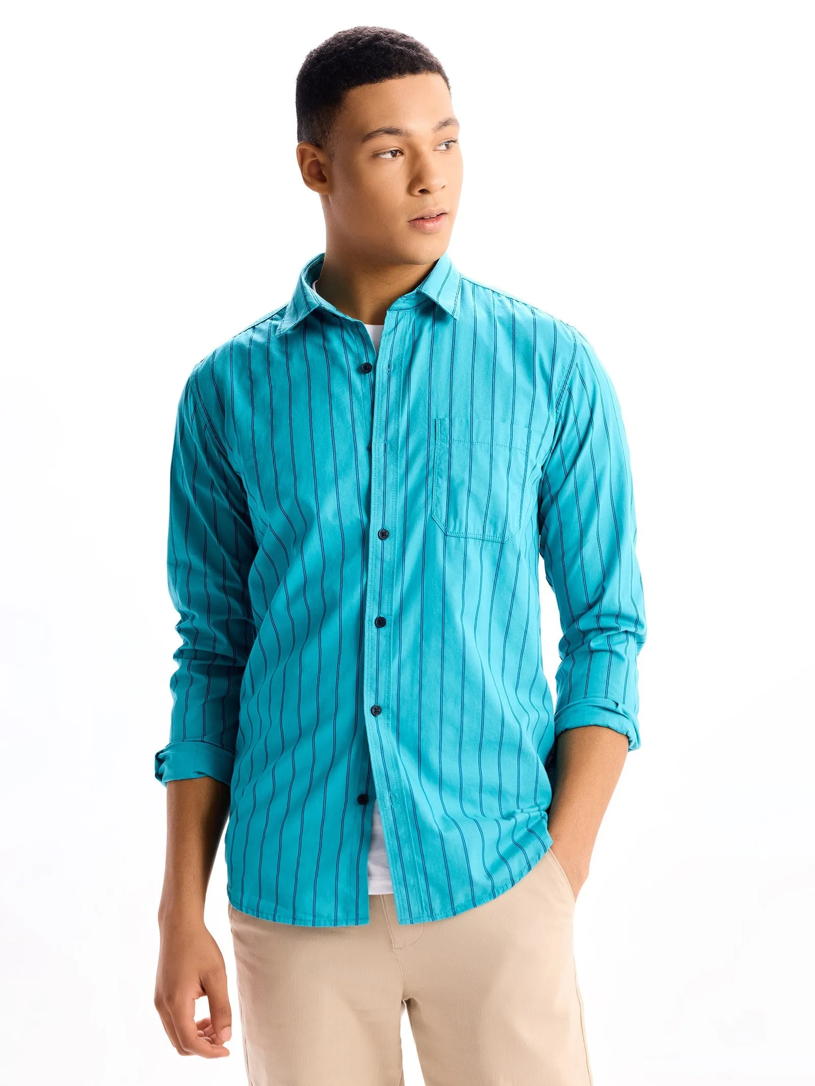 Aqua Blue Pure Cotton Casual Shirt