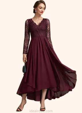 Aryana A-line V-Neck Asymmetrical Chiffon Lace Mother of the Bride Dress STK126P0014640