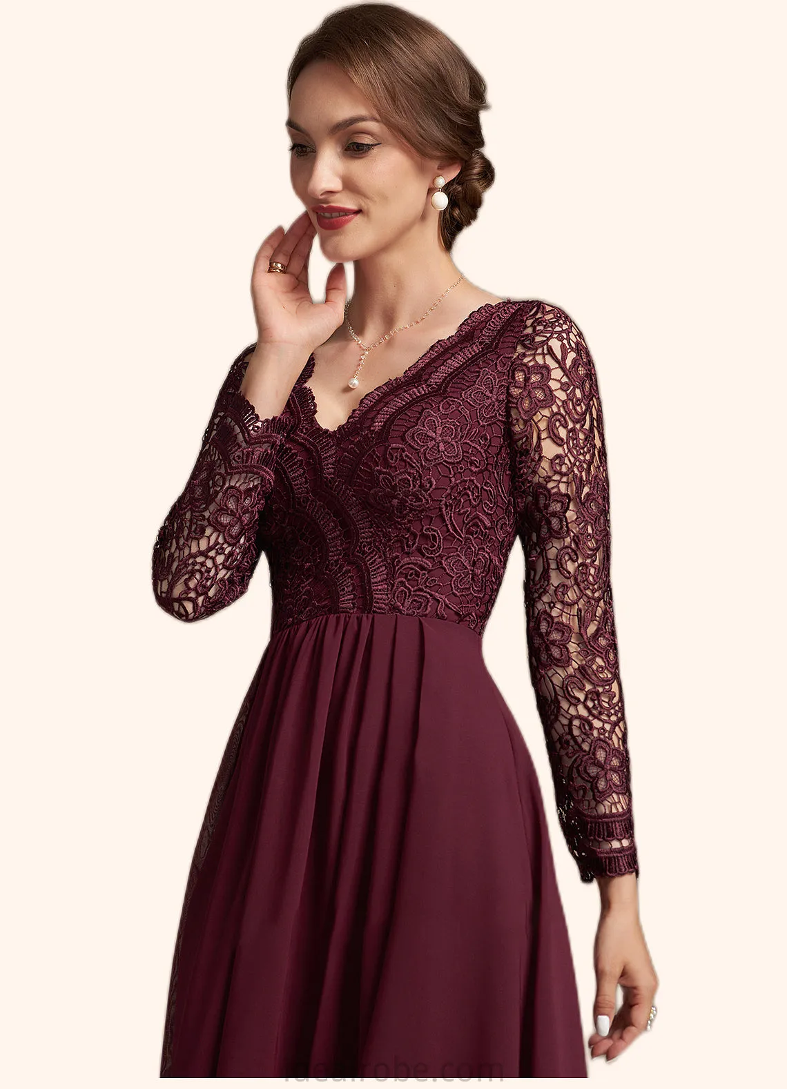 Aryana A-line V-Neck Asymmetrical Chiffon Lace Mother of the Bride Dress STK126P0014640