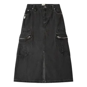 A[S]USL DENIM CARGO SKIRT-DENIM BLACK