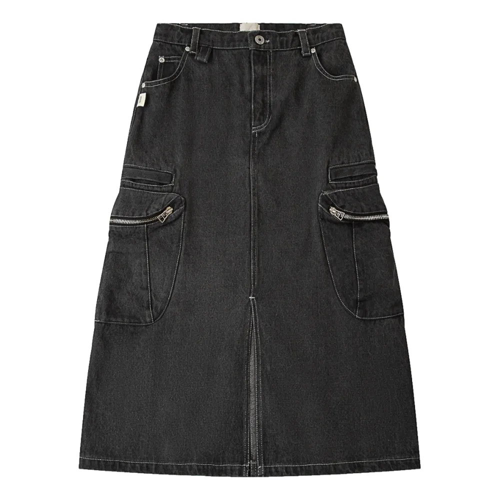 A[S]USL DENIM CARGO SKIRT-DENIM BLACK