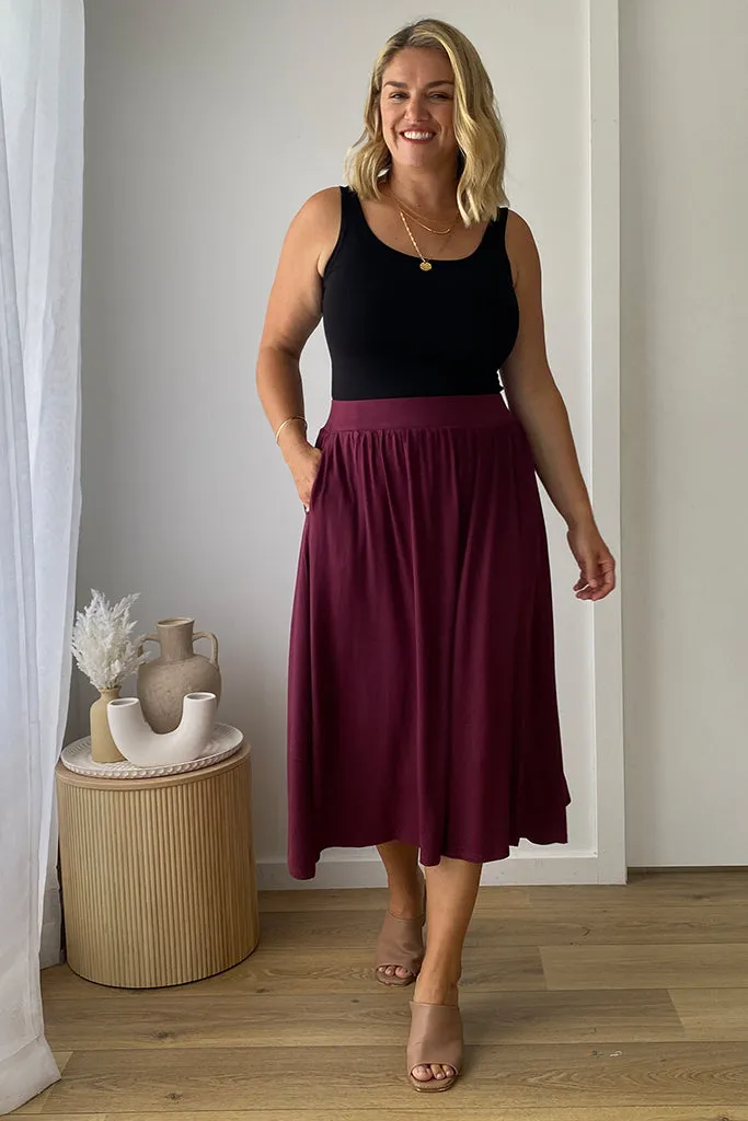 Bamboo Midi Skirt - Burgundy