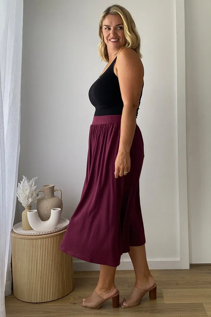 Bamboo Midi Skirt - Burgundy