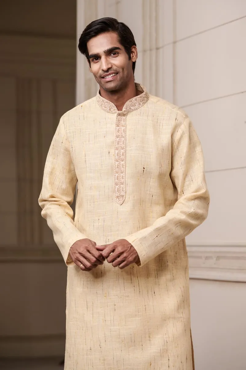 Beige Cotton Slub Kurta Set