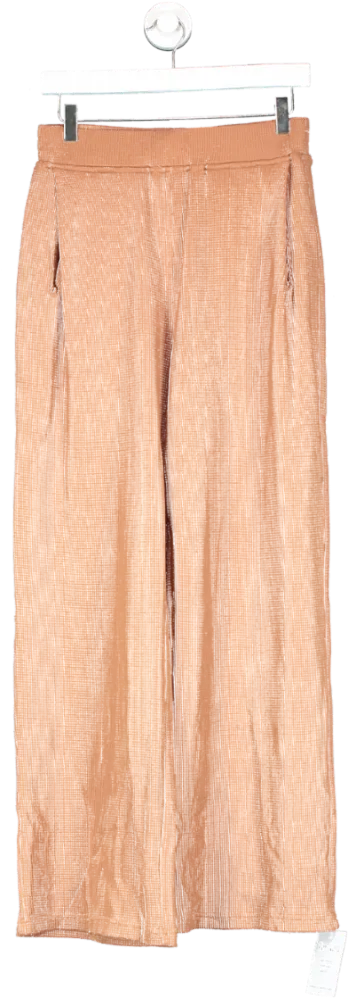 Berlook Brown Waffle Knit Wide Leg Drawstring Trousers UK M