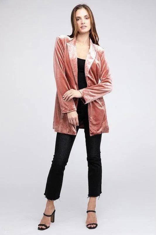 BiBi Shiny Velvet Peak Lapel Single Blazer