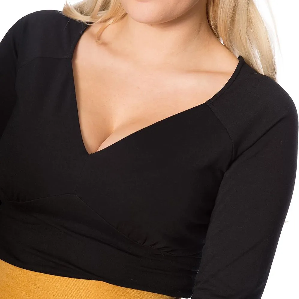 Black 3/4 Sleeve V Neck Jersey Top