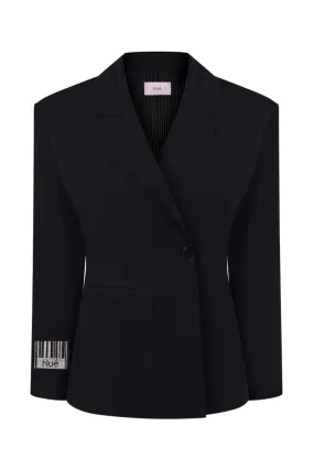 BLACK BARCODE FITTED BLAZER