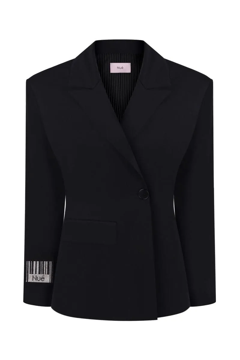 BLACK BARCODE FITTED BLAZER