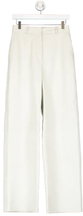 BOSS White Regular Fit Leather Trousers With Wide Leg UK 8