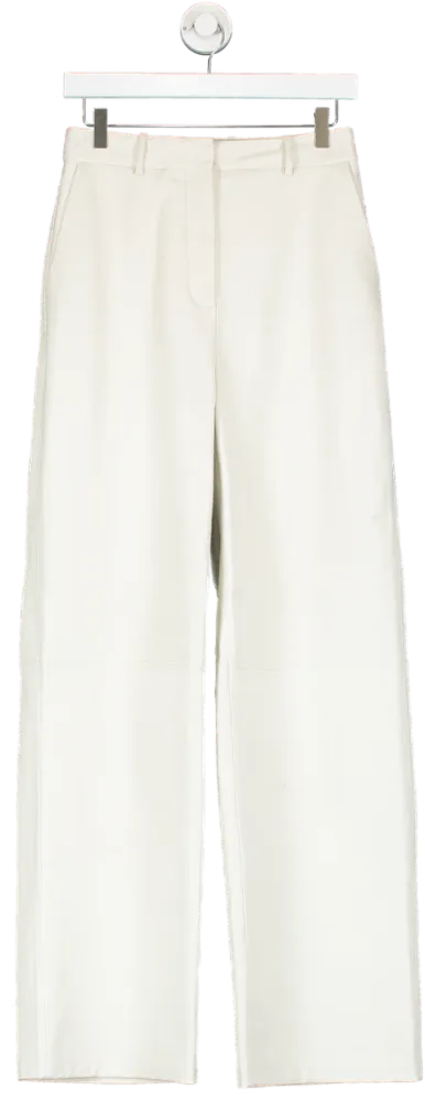 BOSS White Regular Fit Leather Trousers With Wide Leg UK 8