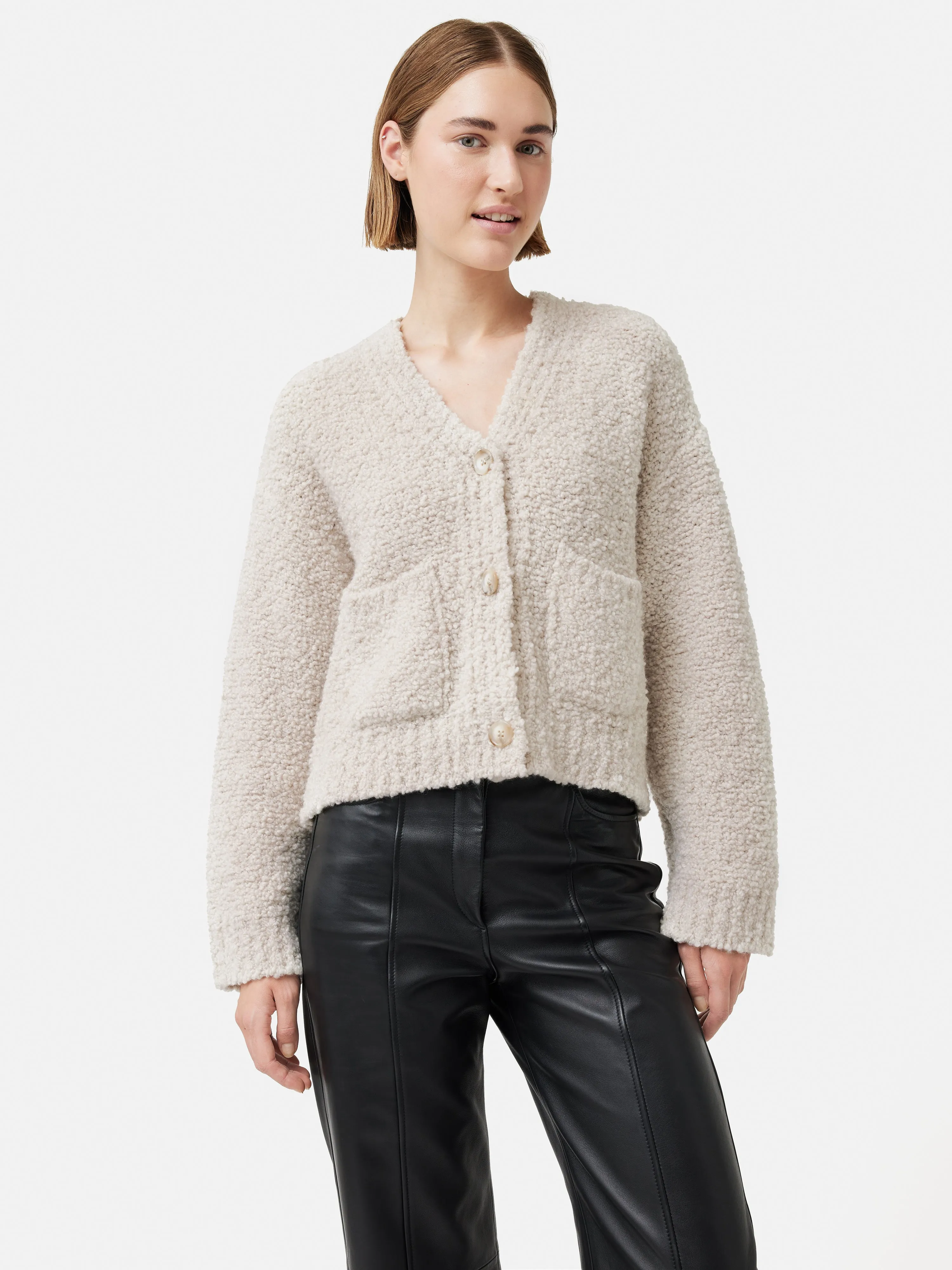 Boucle V Neck Cardigan | Cream