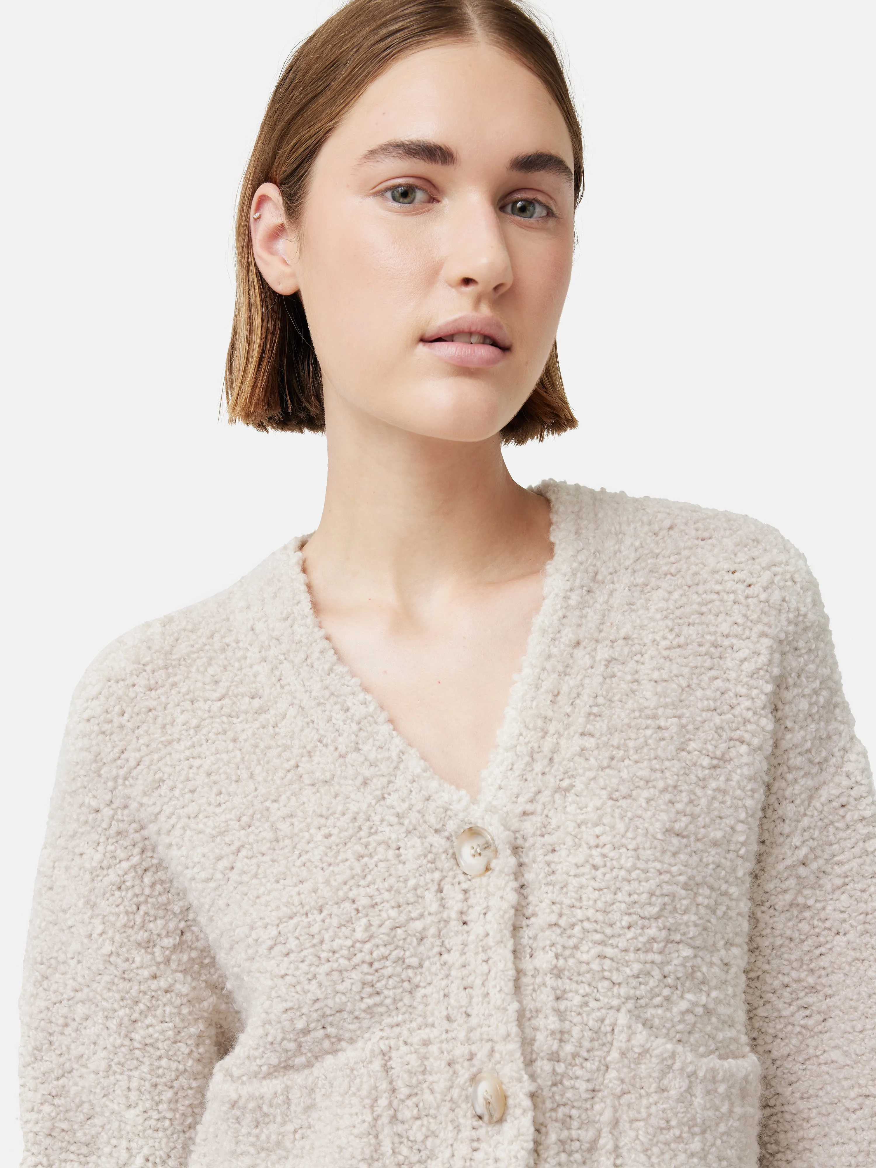 Boucle V Neck Cardigan | Cream