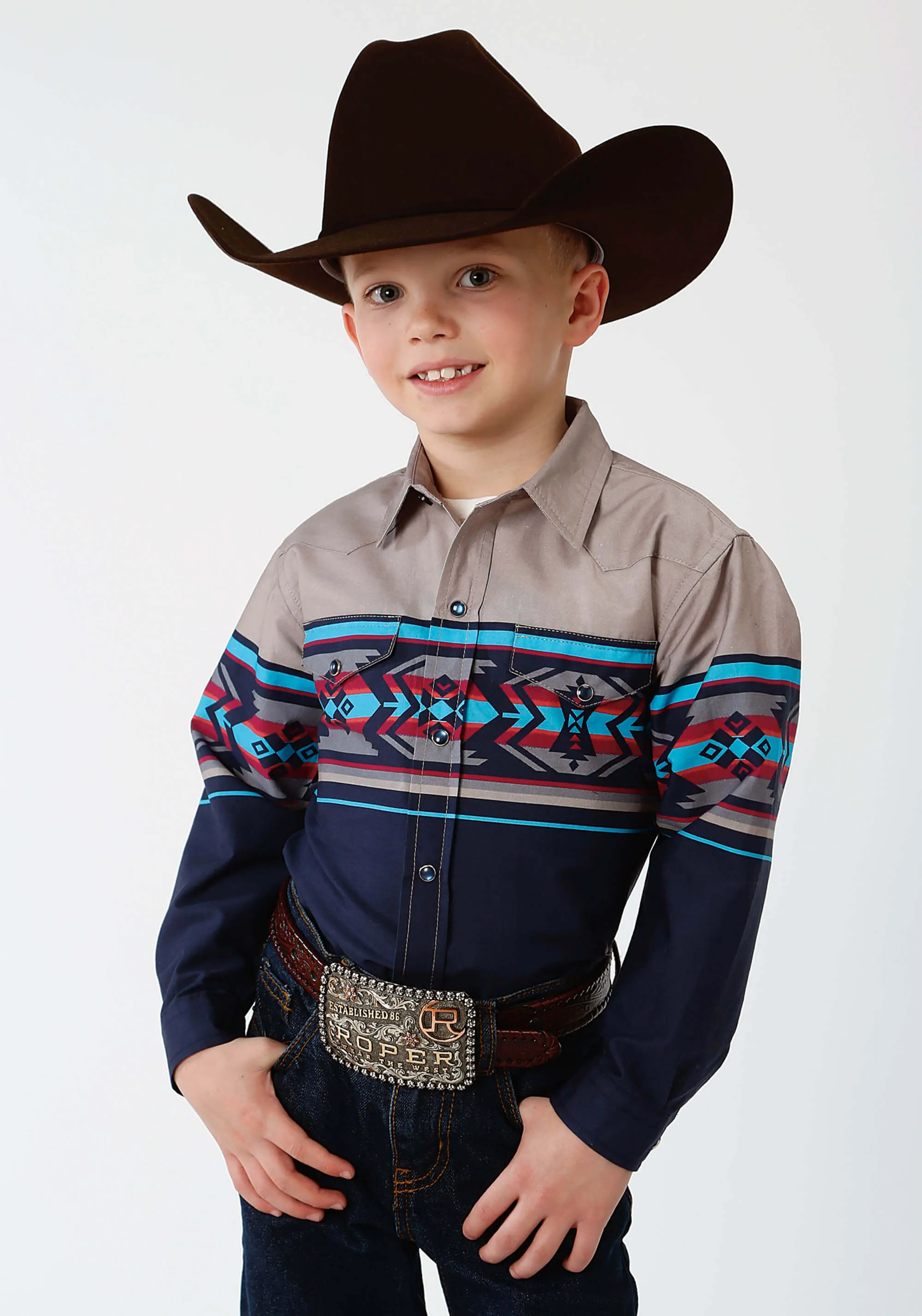 Boy's Roper West Made Blue Long Sleeve Shirt