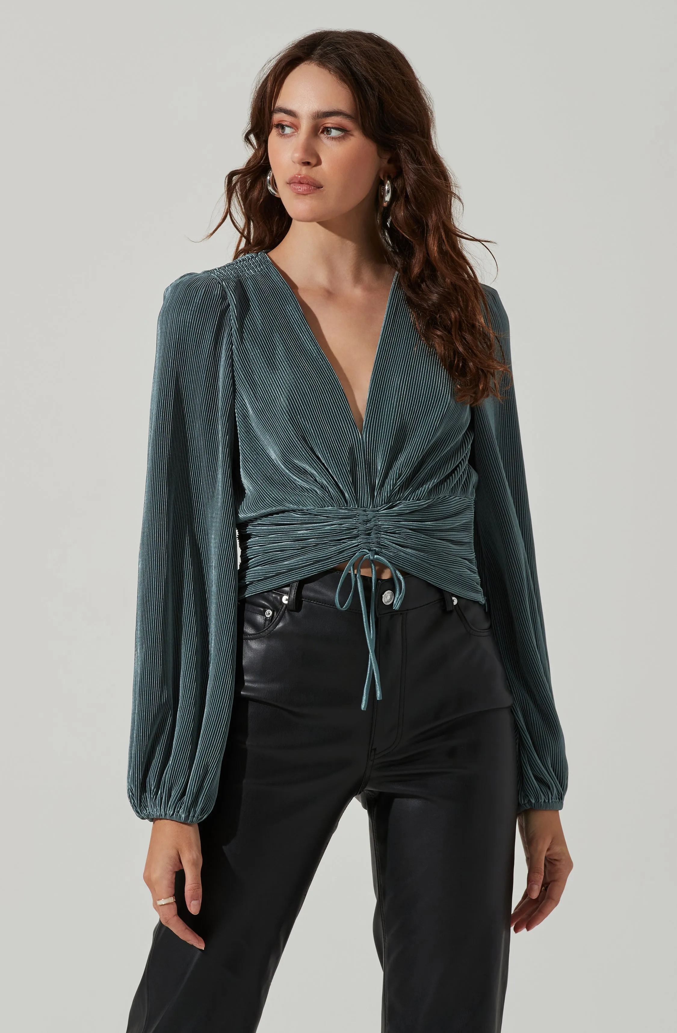 Braydon Pleated Ruched Front Long Sleeve Top