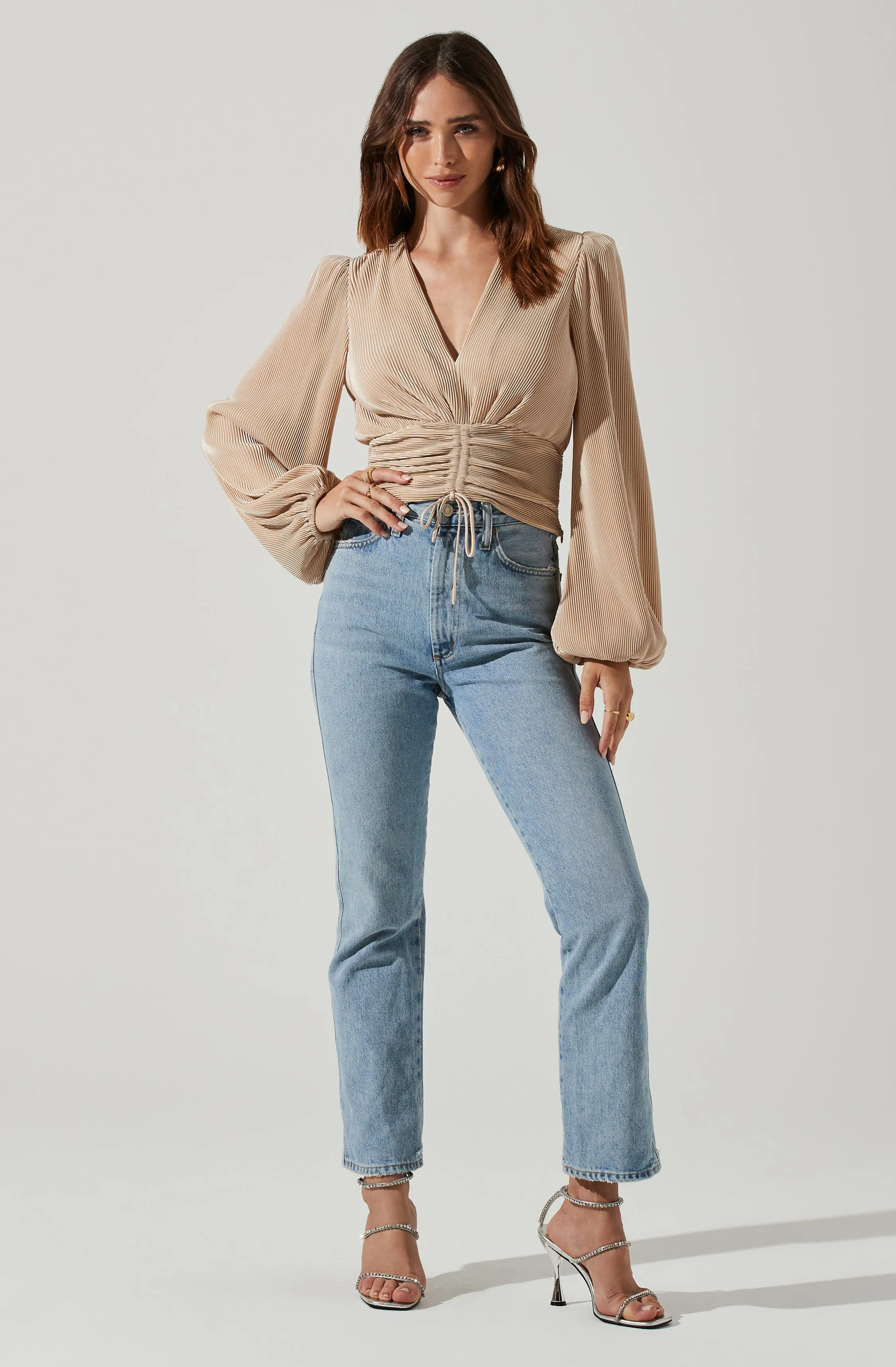 Braydon Pleated Ruched Front Long Sleeve Top