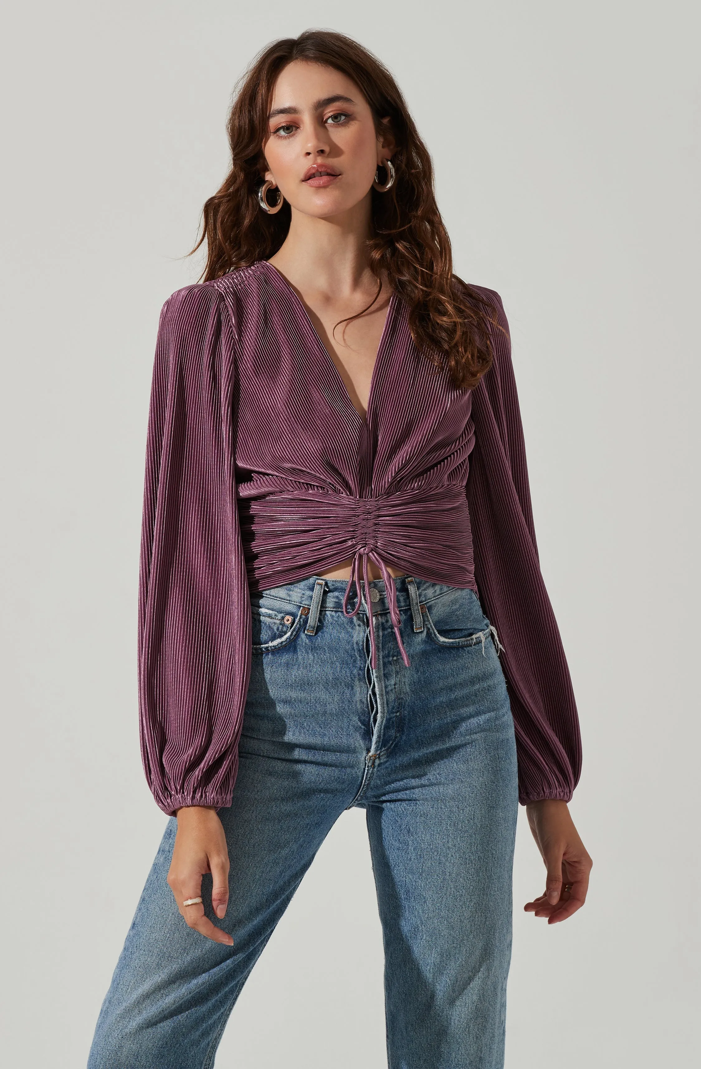 Braydon Pleated Ruched Front Long Sleeve Top