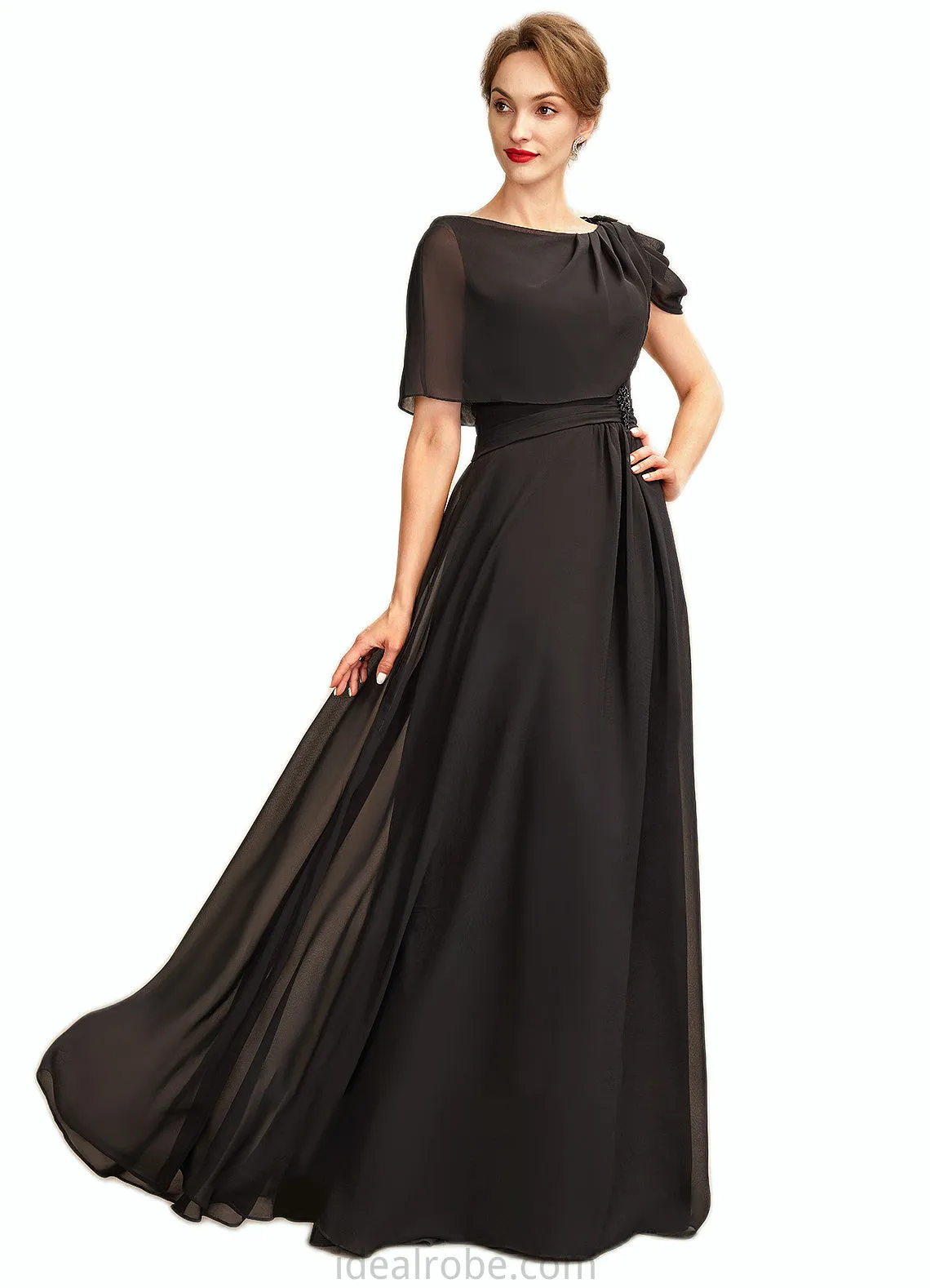 Brenda A-Line Scoop Neck Floor-Length Chiffon Mother of the Bride Dress With Ruffle Beading STK126P0014970