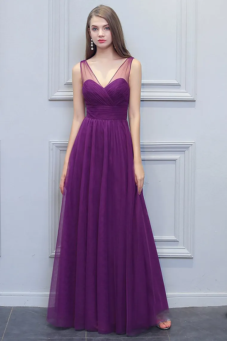 Britney Tulle Natural Waist Floor Length A-Line/Princess Sweetheart Sleeveless Bridesmaid Dresses