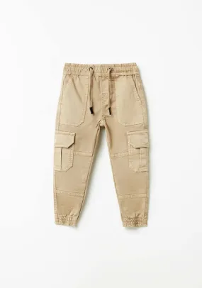 Cargo Trousers With Elastic Band - Beige