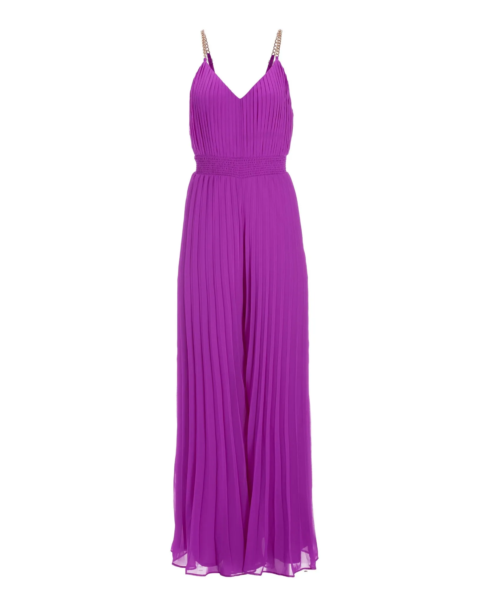 Chain Strap Pleated Jumpsuit Purple Cactus Flower