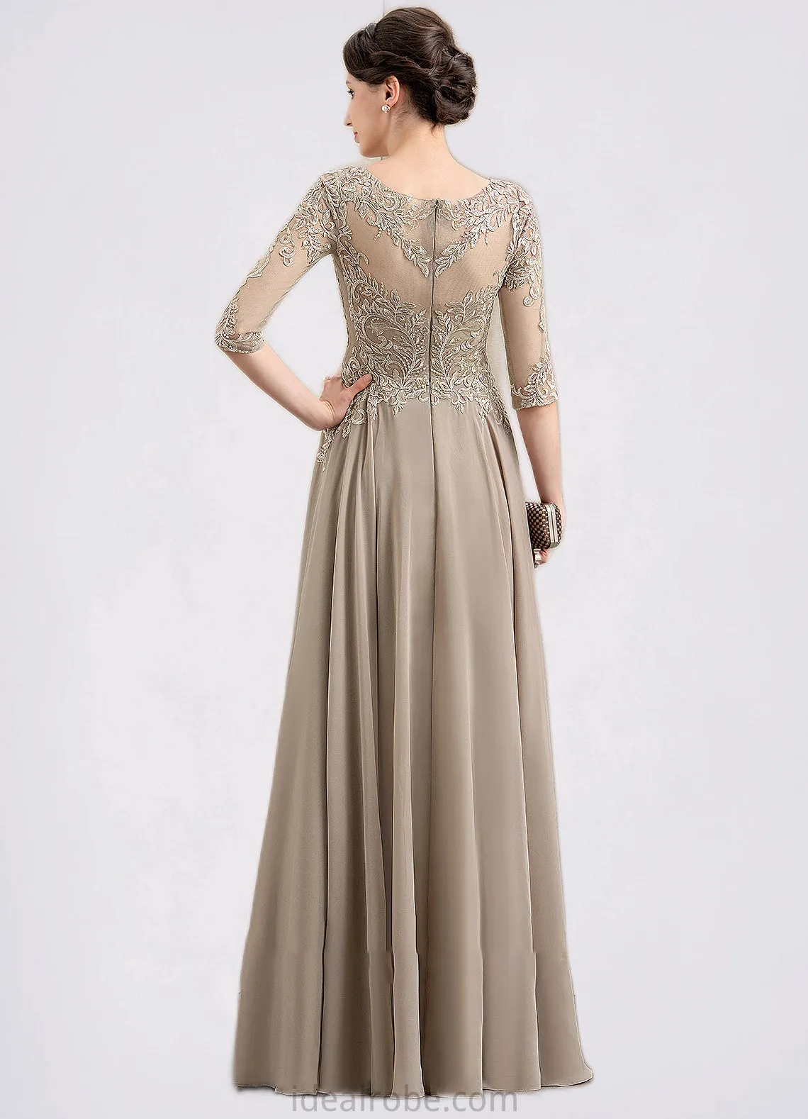 Chasity A-Line Scoop Neck Floor-Length Chiffon Lace Mother of the Bride Dress With Sequins STK126P0014764