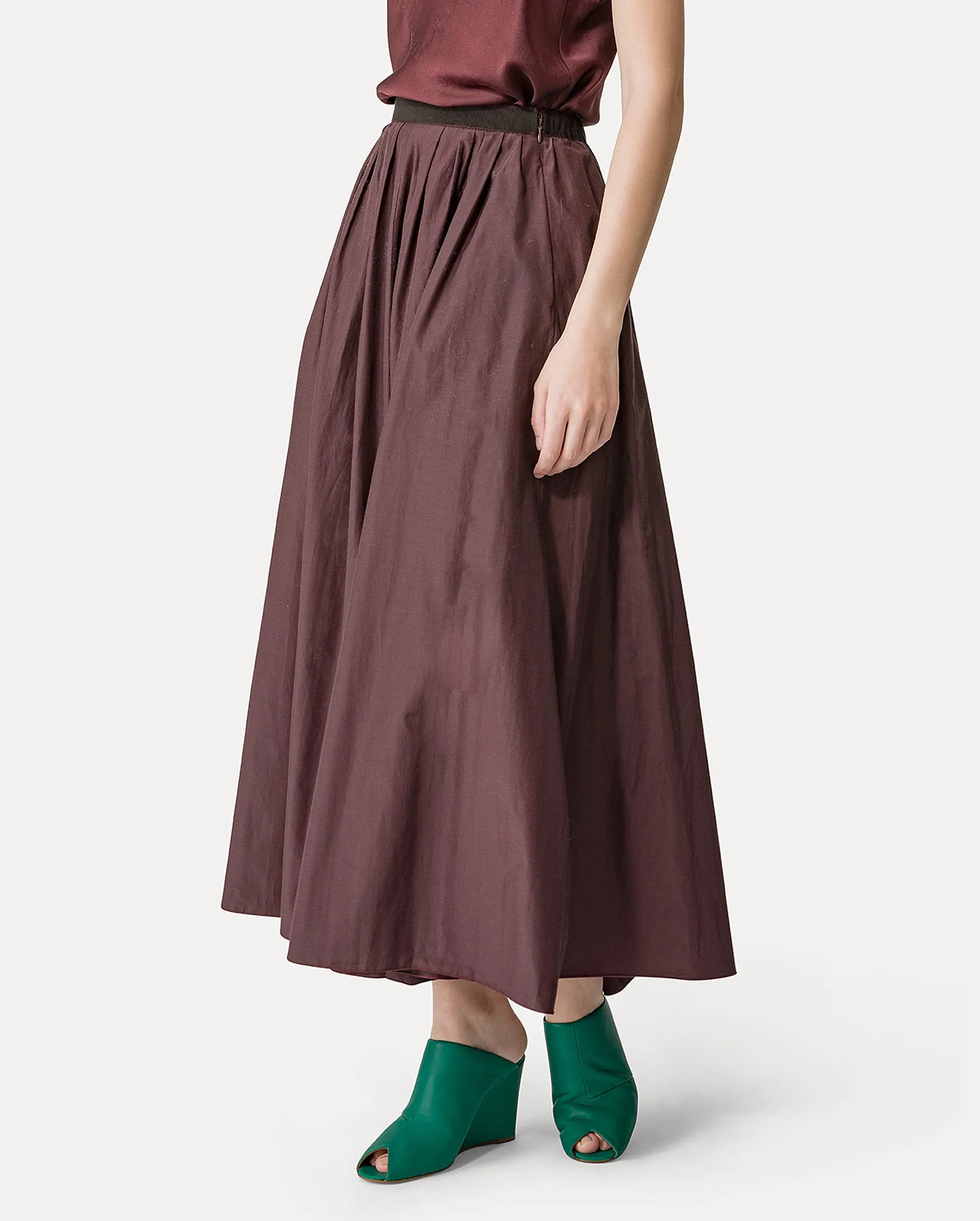 CHIC TAFFETA LONG SKIRT / CACAO