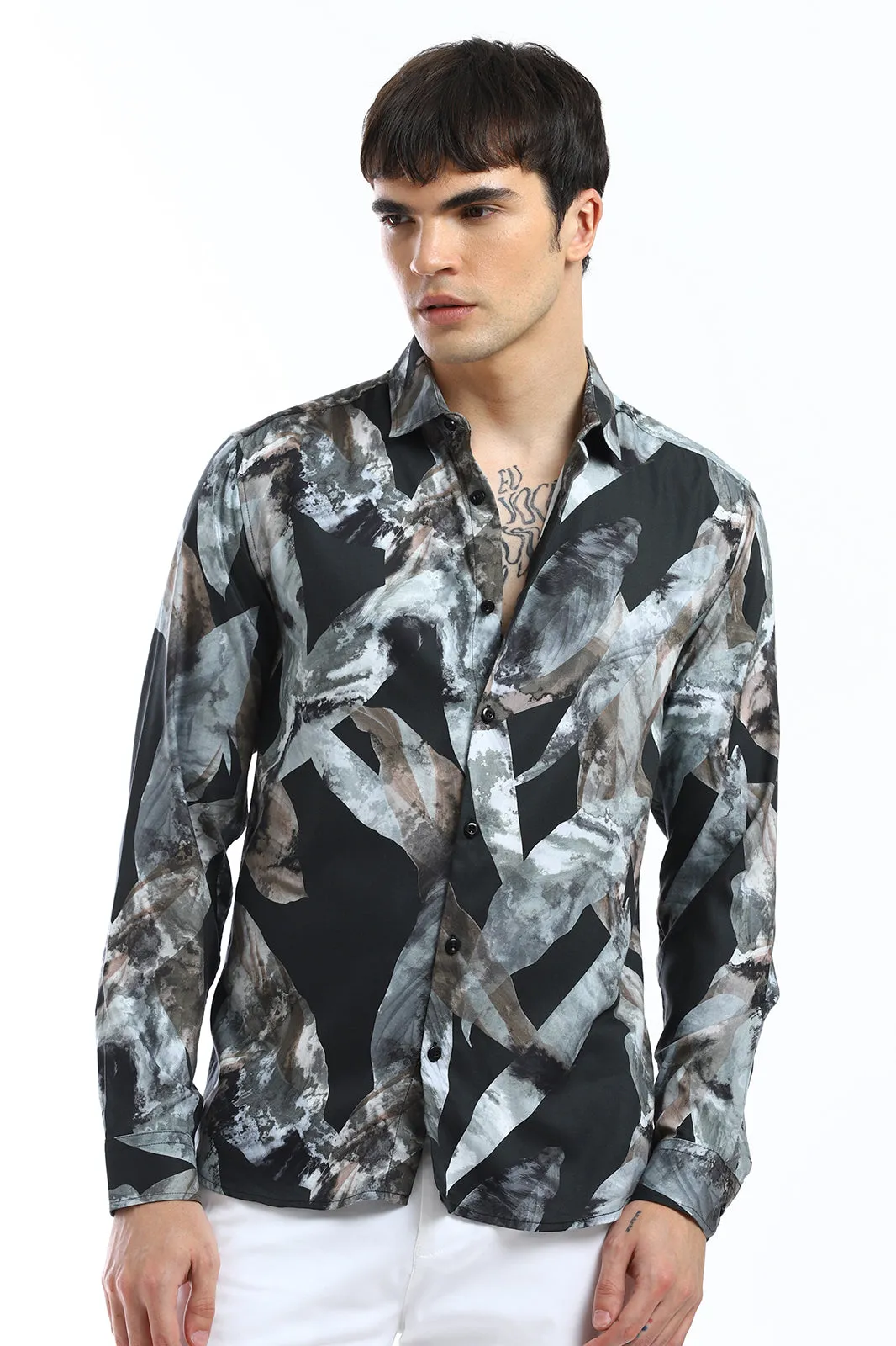 Contemporary Marble Floral Print Shirt