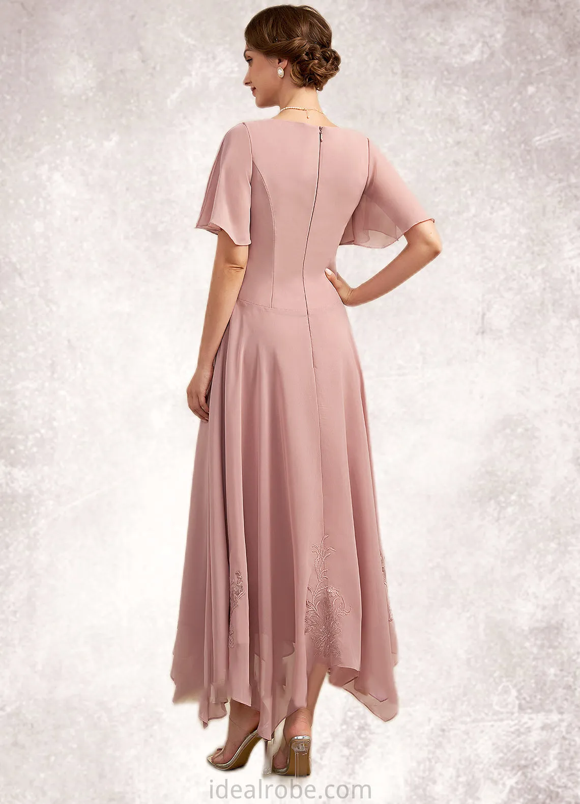 Cornelia A-Line Cowl Neck Ankle-Length Chiffon Lace Mother of the Bride Dress STK126P0014696