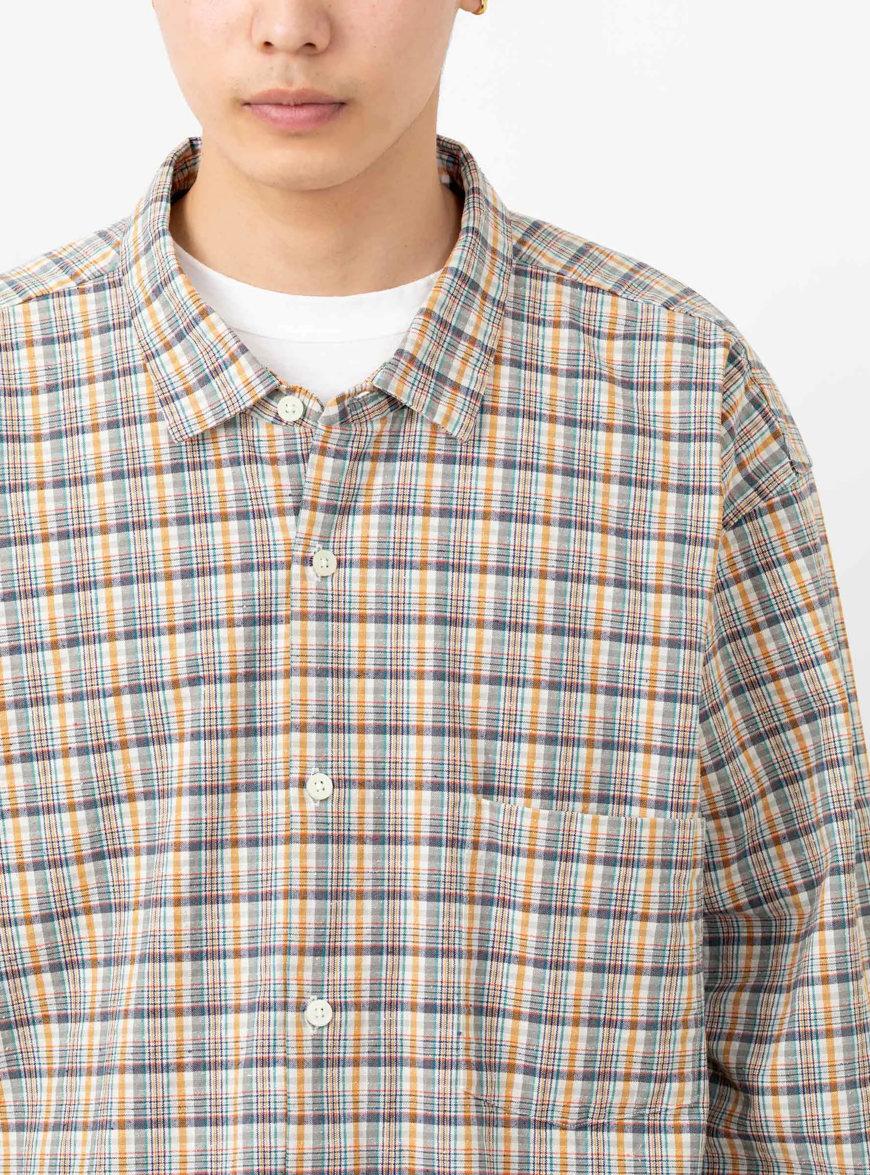 Cotton Silk Euro Check Shirt Sunset