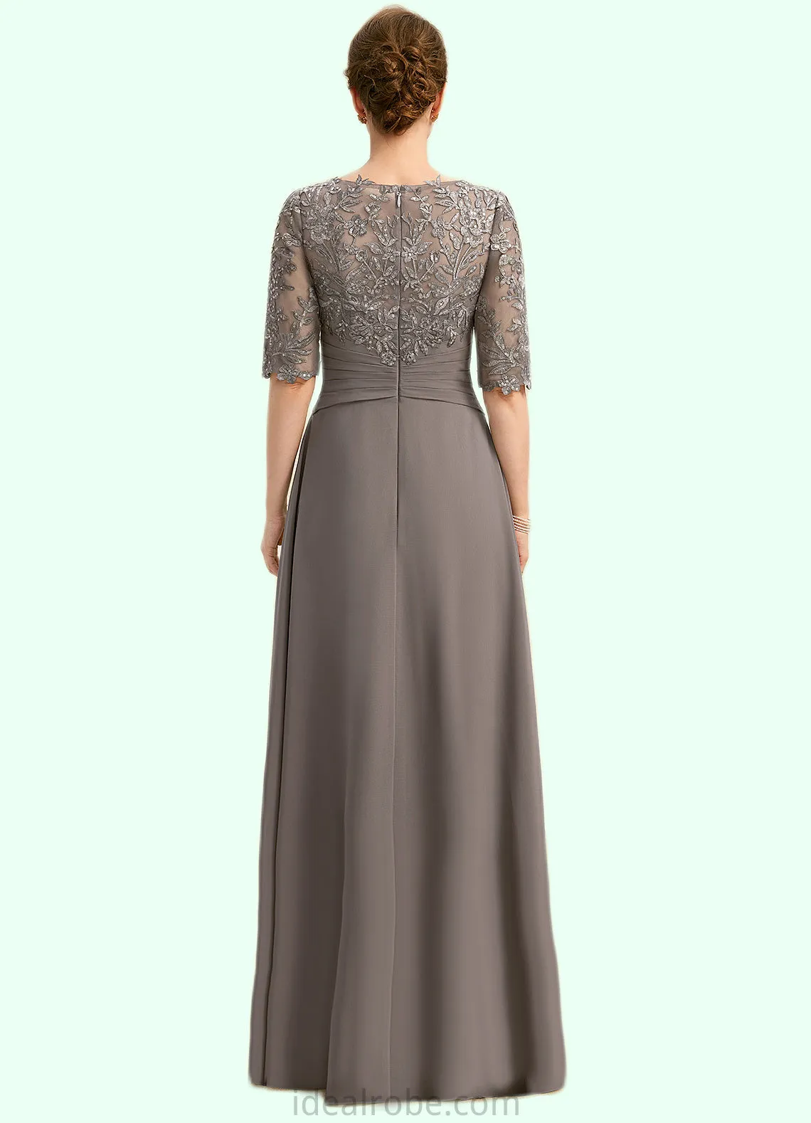 Danielle A-line Asymmetrical Asymmetrical Chiffon Lace Mother of the Bride Dress With Pleated Sequins STKP0021688