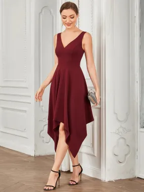 Deep V Neck Sleeveless Evening Dresses with Asymmetrical Hem