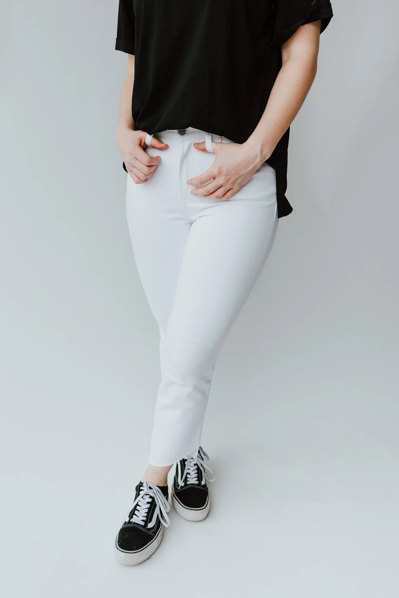 Denim: Baza High Rise Crop Straight Jean in White