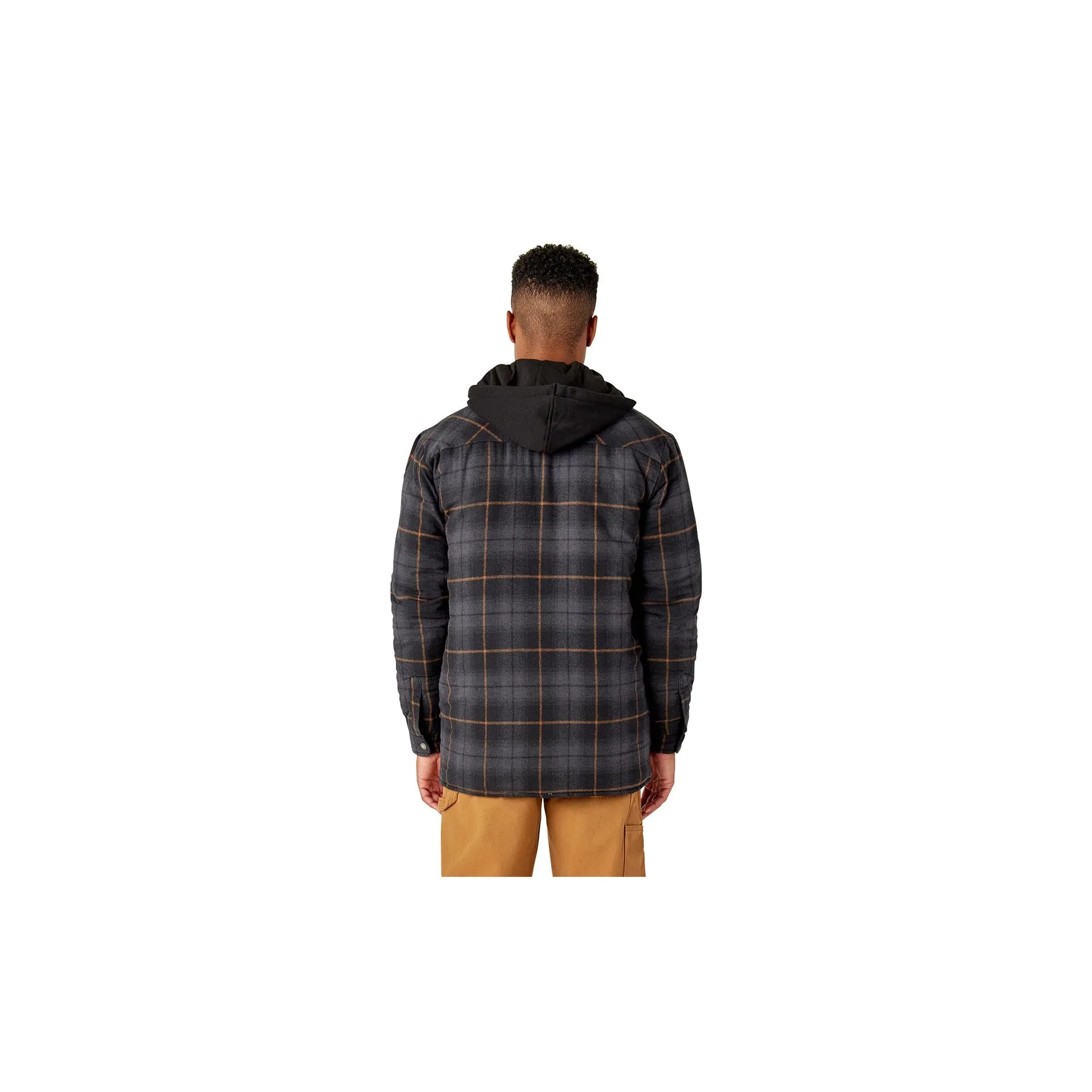 Dickies Fleece Hooded Flannel Shirt Jacket Black Charcoal Ombre Plaid