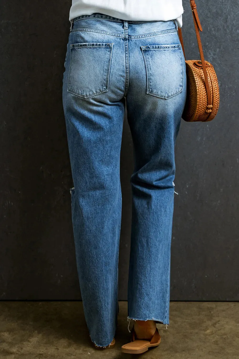 Distressed High-Waisted Denim Jeans