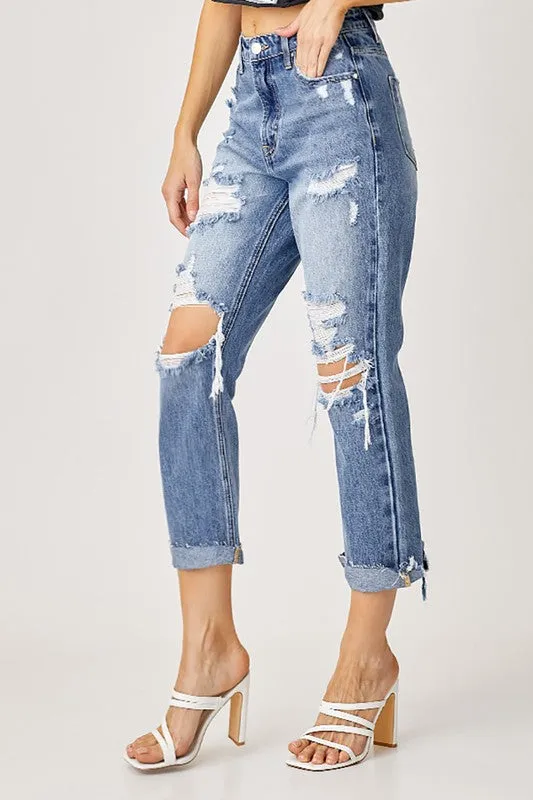 Distressed Straight Leg Jeans