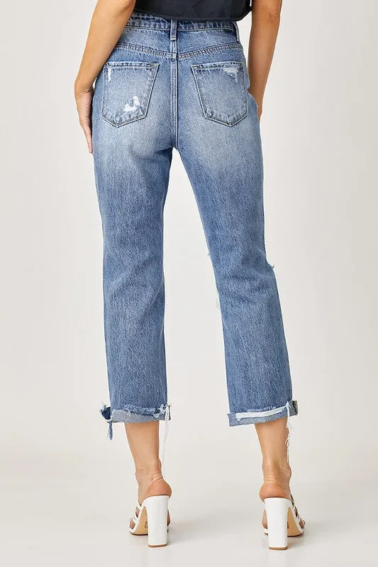 Distressed Straight Leg Jeans