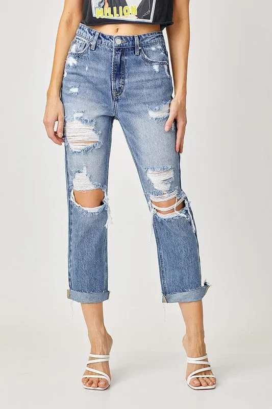 Distressed Straight Leg Jeans