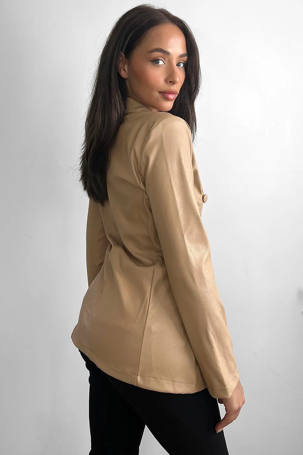 Double Breasted Vegan Leather Blazer