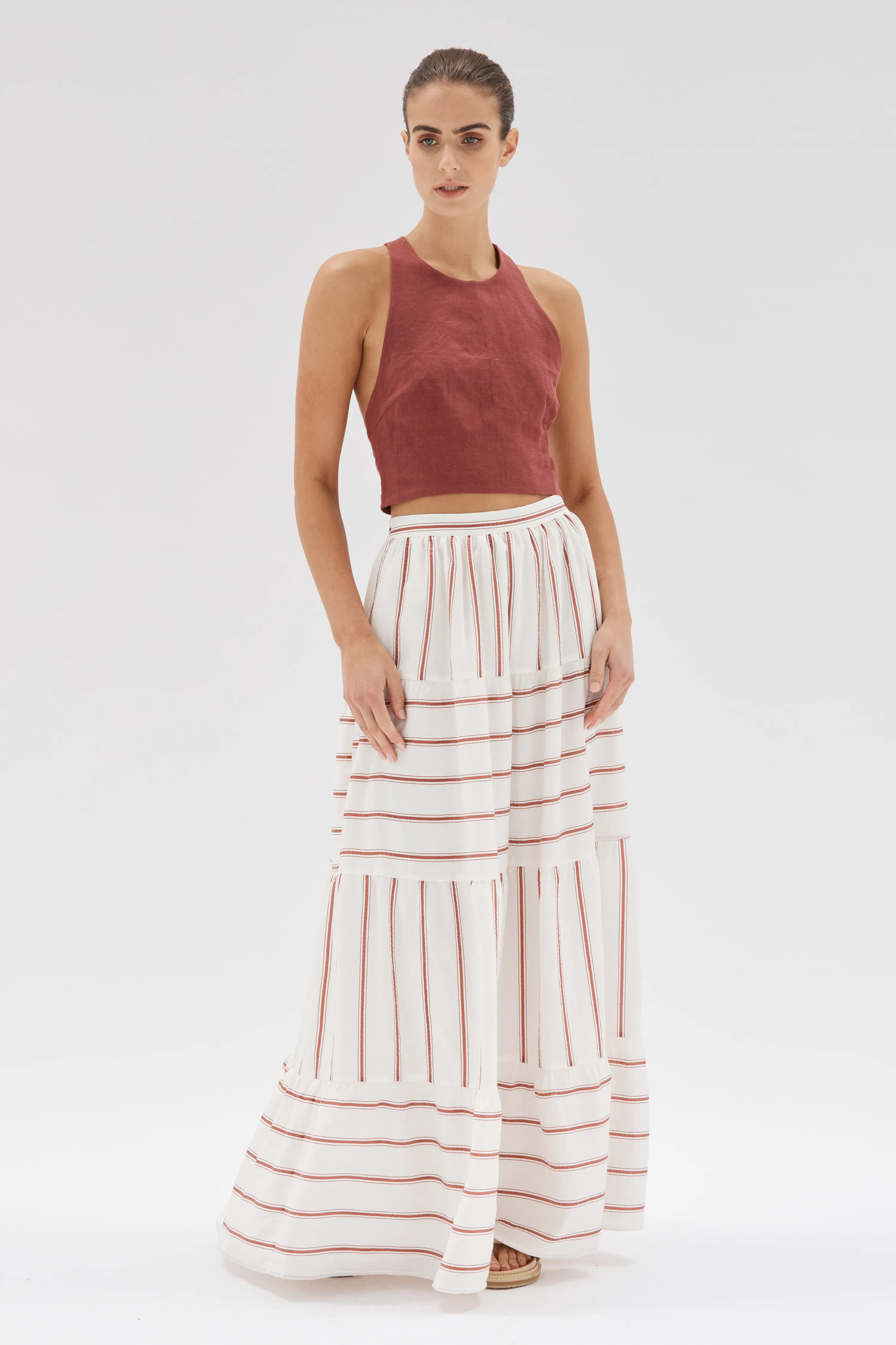 Esmee Sienna Stripe White Maxi Tiered Skirt